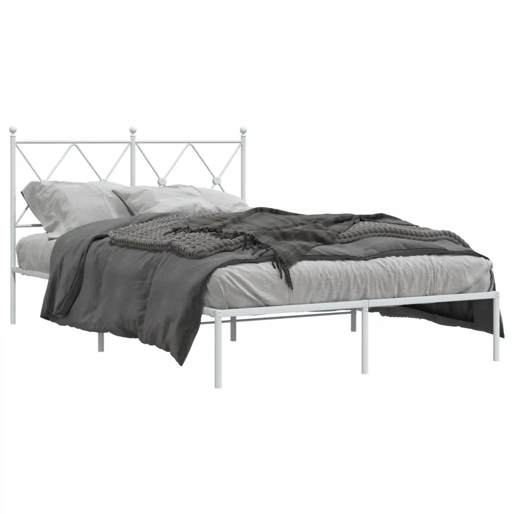 Letto matrimoniale | Letto per adulti | Giroletto con Testiera in Metallo Bianco 120x200 cm