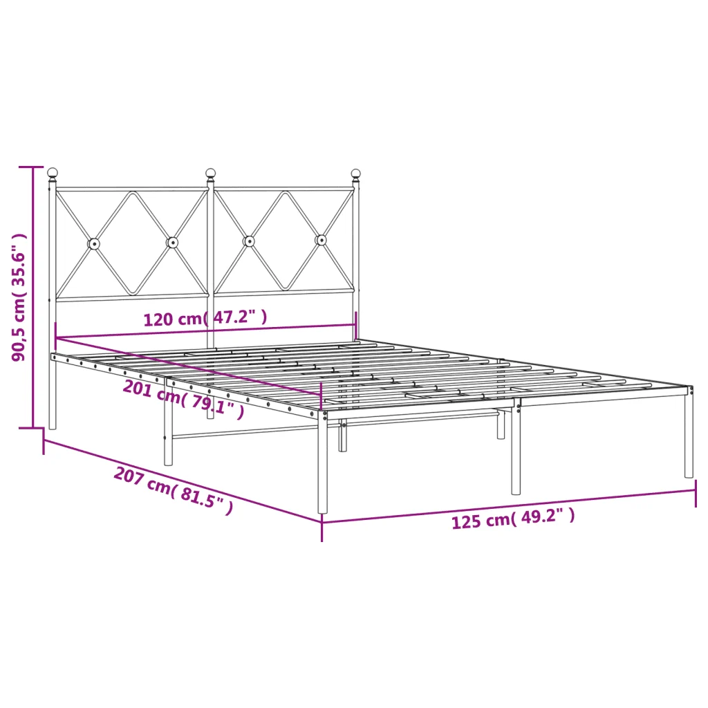 Letto matrimoniale | Letto per adulti | Giroletto con Testiera in Metallo Bianco 120x200 cm - Image 8