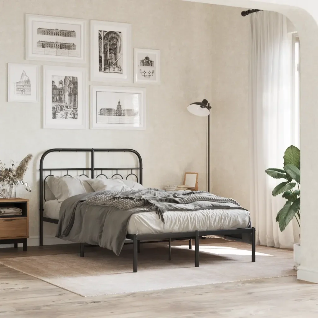 Letto matrimoniale | Letto per adulti | Giroletto con Testiera in Metallo Nero 120x190 cm - Image 2