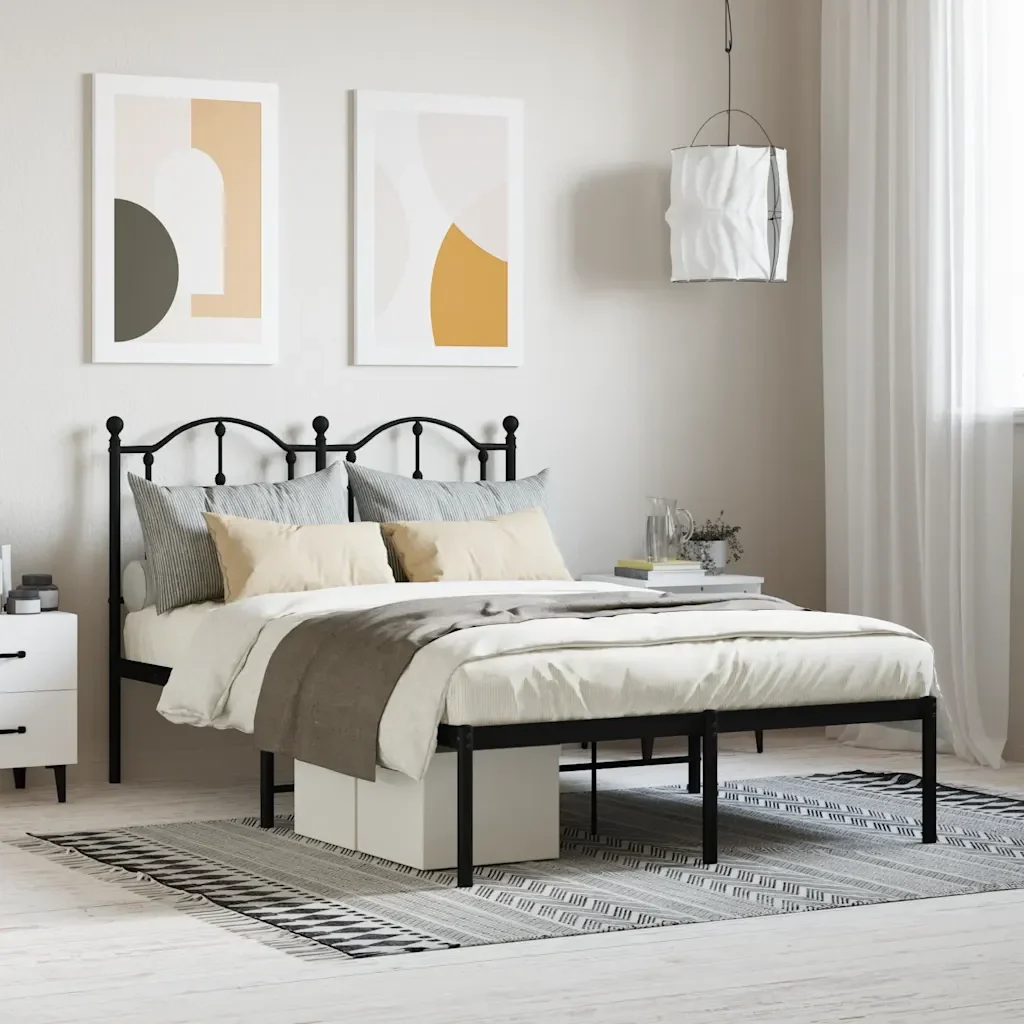 Letto matrimoniale | Letto per adulti | Giroletto con Testiera in Metallo Nero 120x190 cm - Image 2