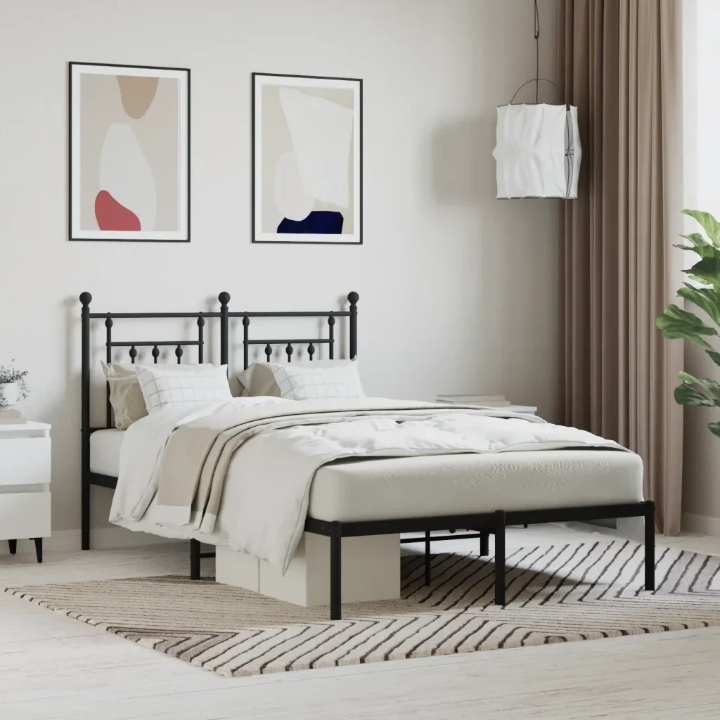 Letto matrimoniale | Letto per adulti | Giroletto con Testiera in Metallo Nero 120x190 cm - Image 2