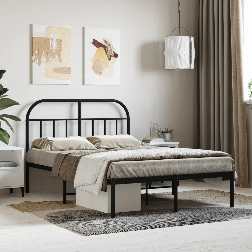 Letto matrimoniale | Letto per adulti | Giroletto con Testiera in Metallo Nero 120x190 cm - Image 2