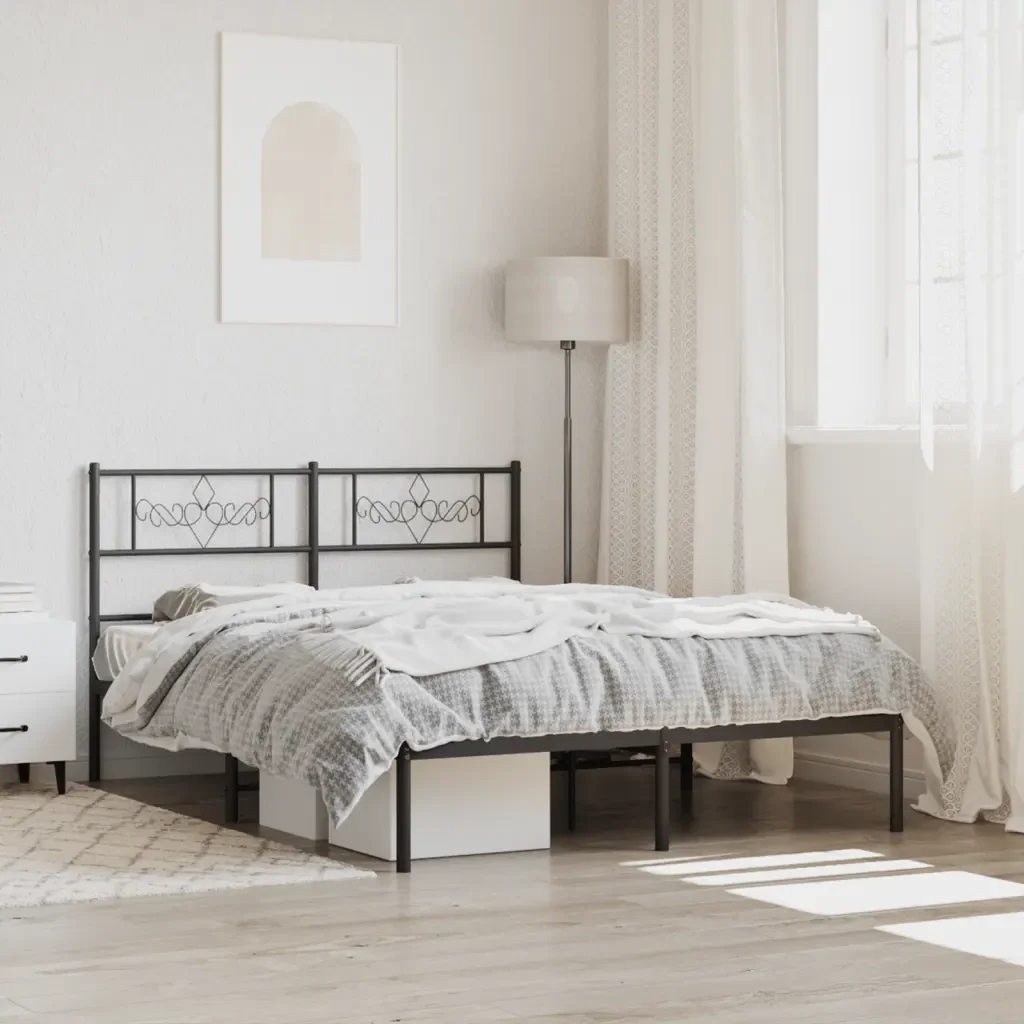 Letto matrimoniale | Letto per adulti | Giroletto con Testiera in Metallo Nero 120x190 cm - Image 2