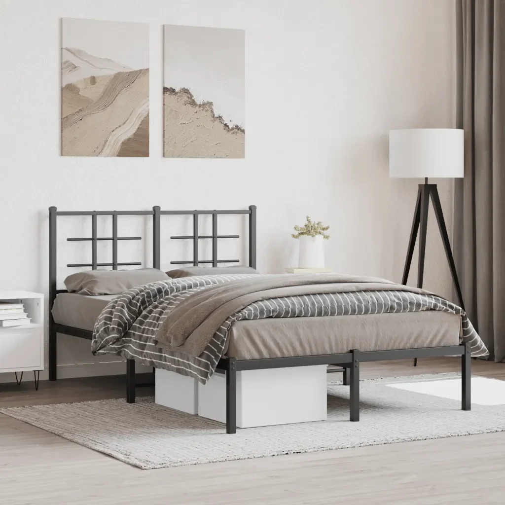Letto matrimoniale | Letto per adulti | Giroletto con Testiera in Metallo Nero 120x190 cm - Image 2