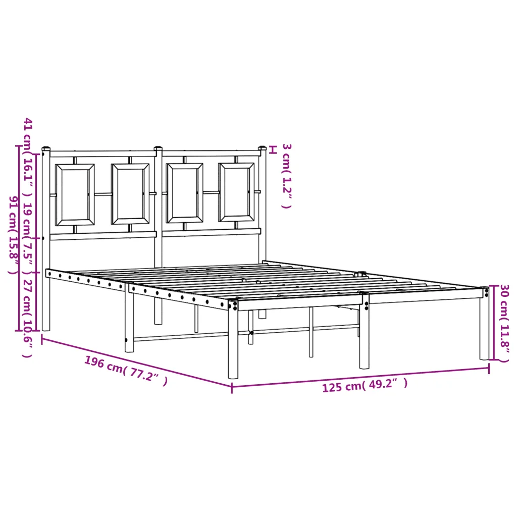 Letto matrimoniale | Letto per adulti | Giroletto con Testiera in Metallo Nero 120x190 cm - Image 10