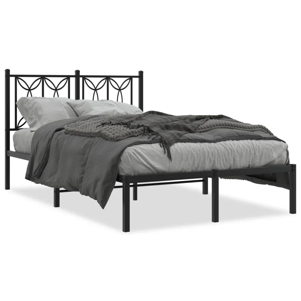 Letto matrimoniale | Letto per adulti | Giroletto con Testiera in Metallo Nero 120x190 cm