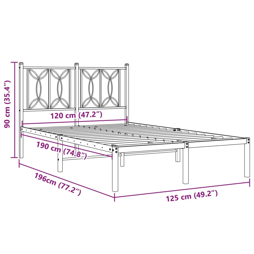 Letto matrimoniale | Letto per adulti | Giroletto con Testiera in Metallo Nero 120x190 cm - Image 8