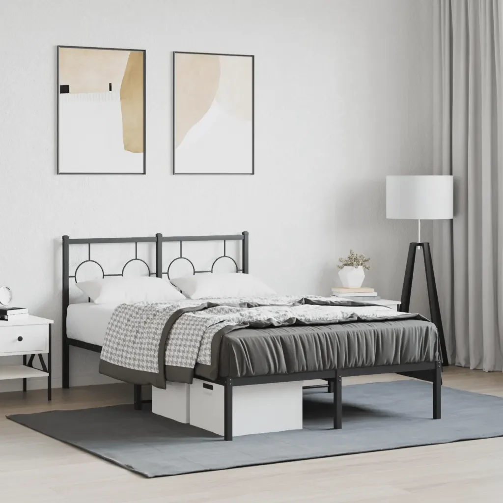 Letto matrimoniale | Letto per adulti | Giroletto con Testiera in Metallo Nero 120x190 cm - Image 2