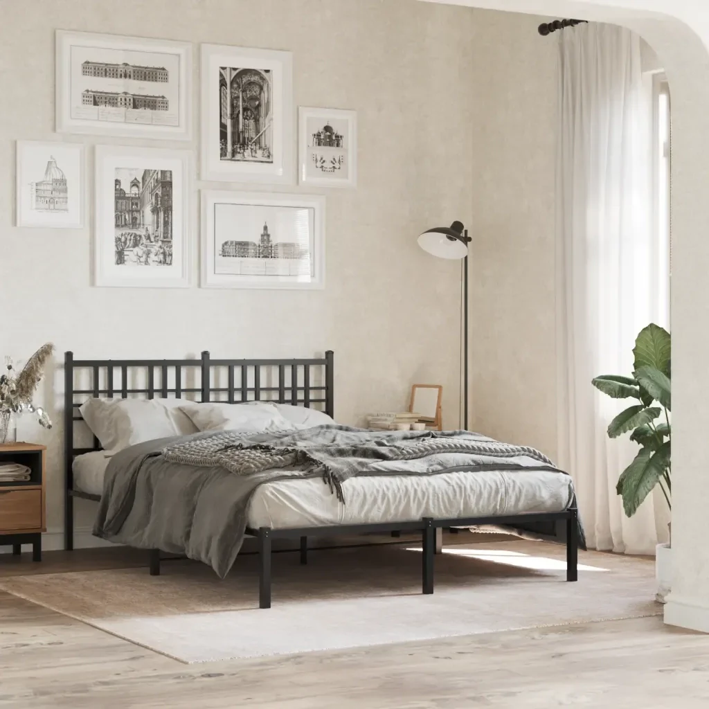 Letto matrimoniale | Letto per adulti | Giroletto con Testiera in Metallo Nero 120x190 cm - Image 2