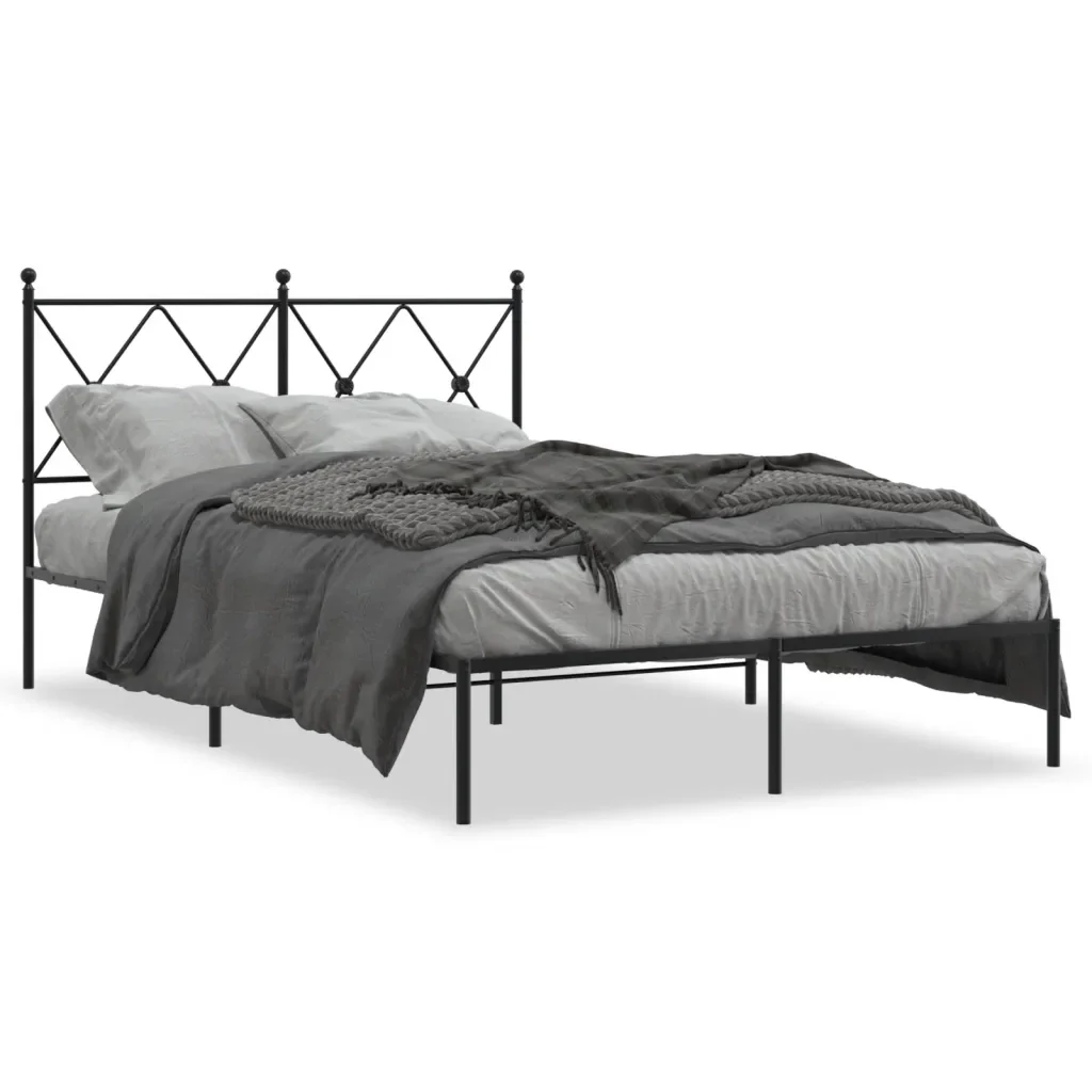 Letto matrimoniale | Letto per adulti | Giroletto con Testiera in Metallo Nero 120x190 cm