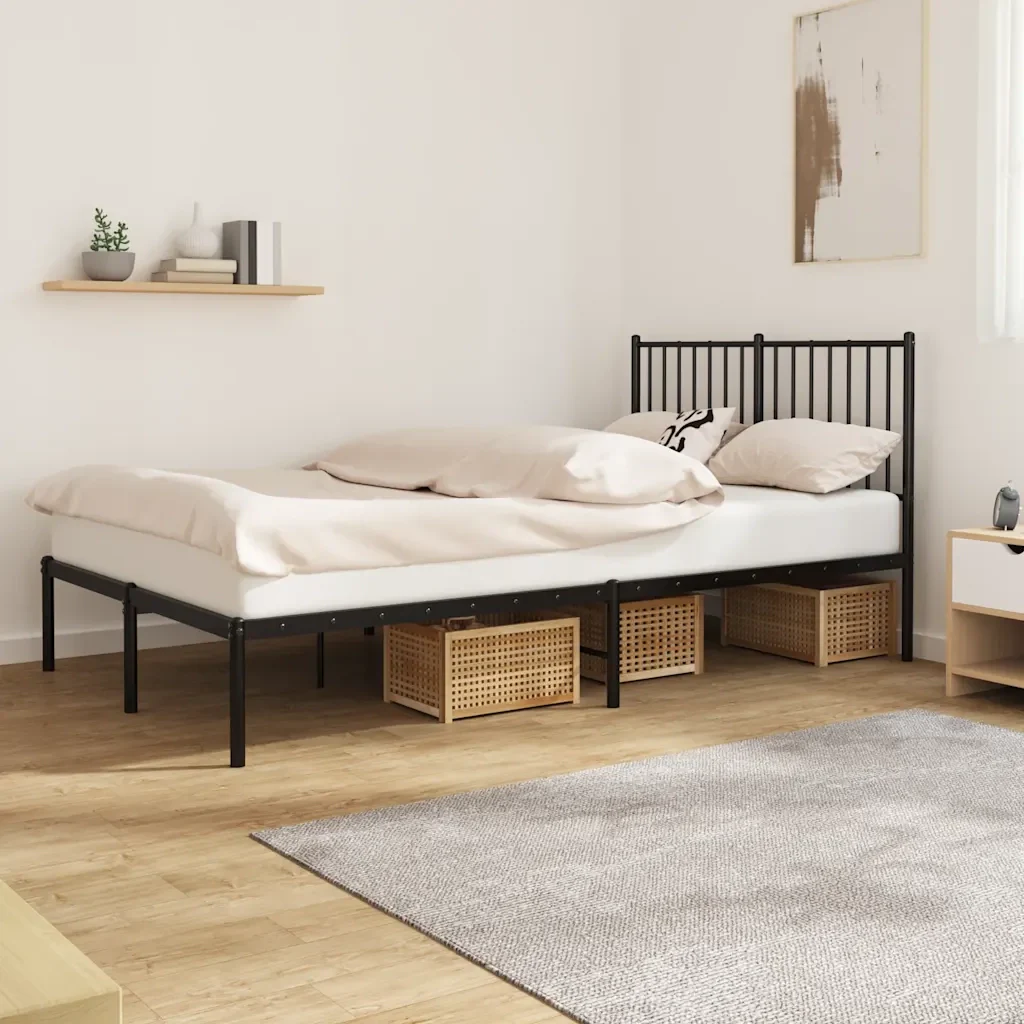Letto matrimoniale | Letto per adulti | Giroletto con Testiera in Metallo Nero 120x190 cm - Image 2