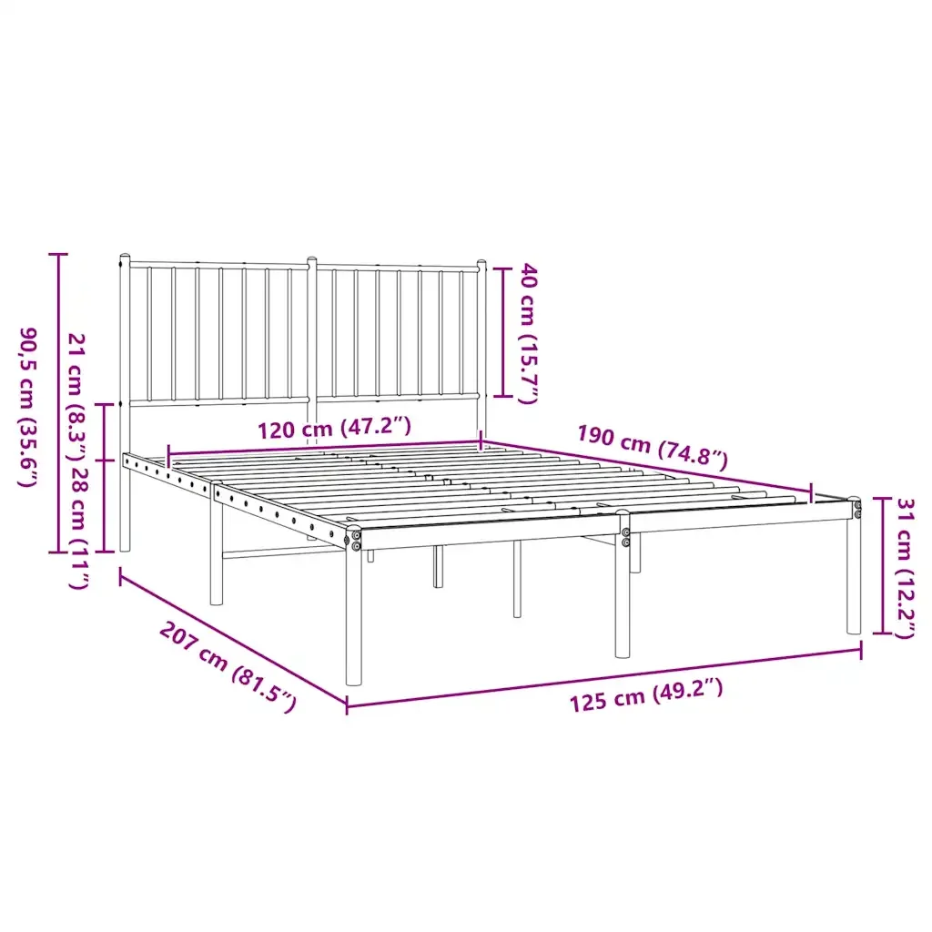 Letto matrimoniale | Letto per adulti | Giroletto con Testiera in Metallo Nero 120x190 cm - Image 9