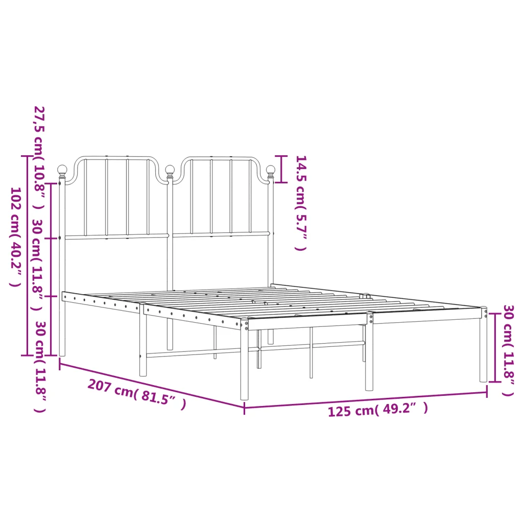 Letto matrimoniale | Letto per adulti | Giroletto con Testiera in Metallo Nero 120x200 cm - Image 9