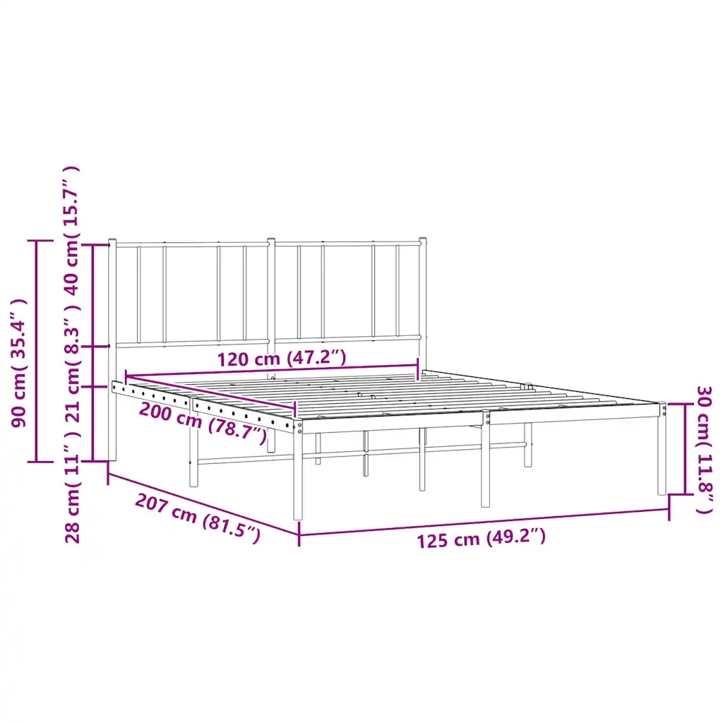 Letto matrimoniale | Letto per adulti | Giroletto con Testiera in Metallo Nero 120x200 cm - Image 10
