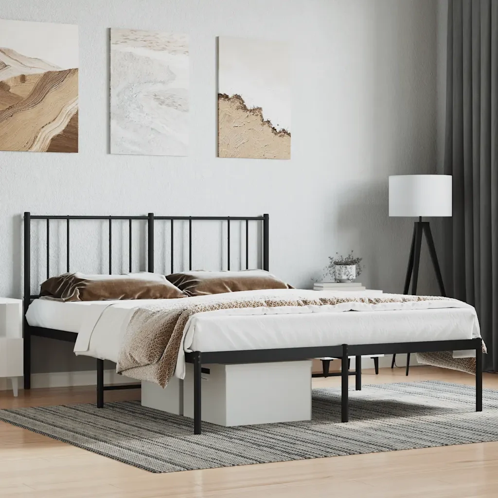 Letto matrimoniale | Letto per adulti | Giroletto con Testiera in Metallo Nero 120x200 cm - Image 2