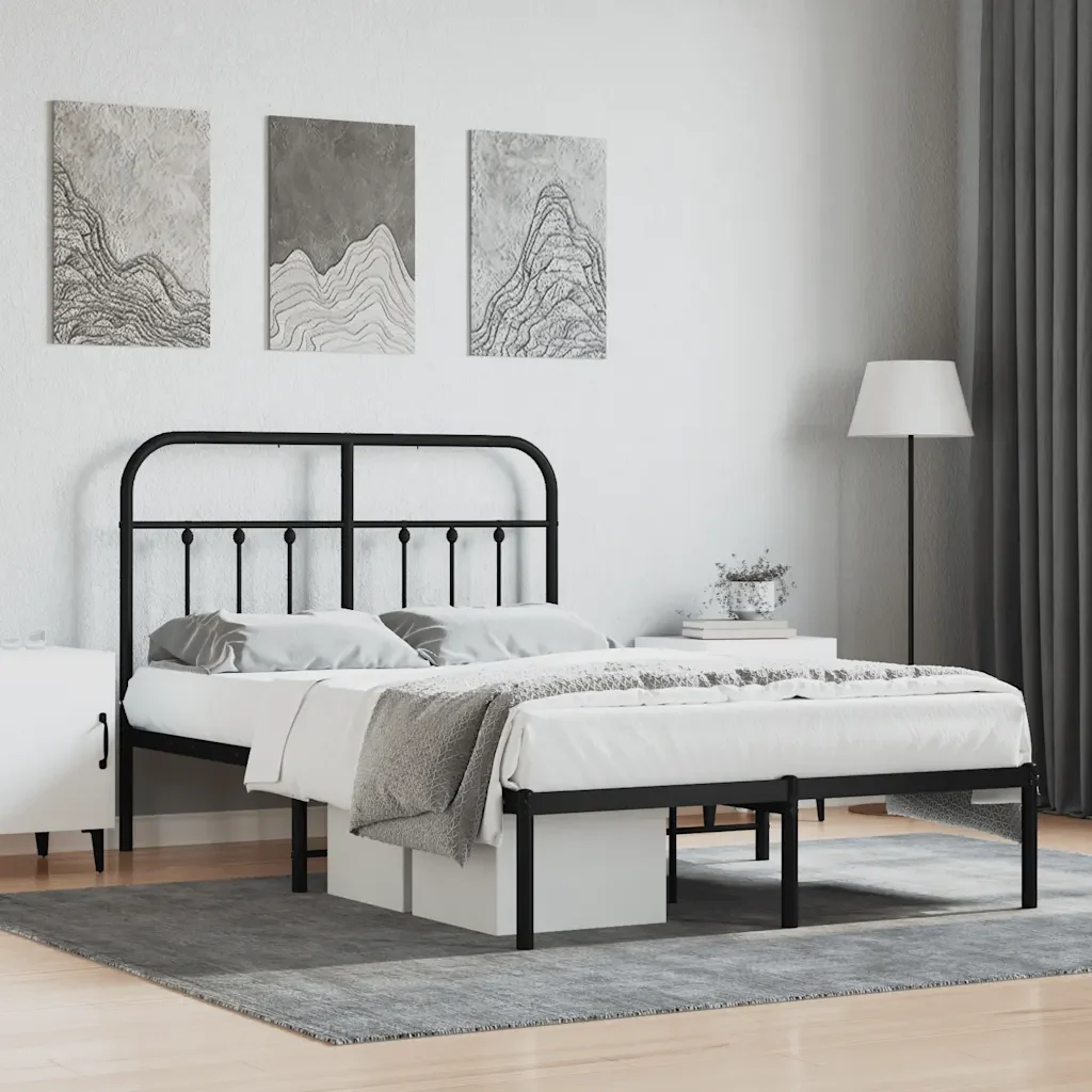 Letto matrimoniale | Letto per adulti | Giroletto con Testiera in Metallo Nero 120x200 cm - Image 2