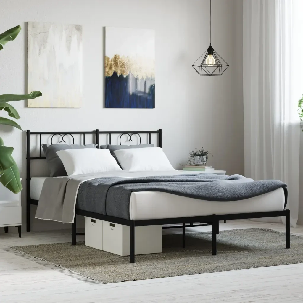 Letto matrimoniale | Letto per adulti | Giroletto con Testiera in Metallo Nero 120x200 cm - Image 2