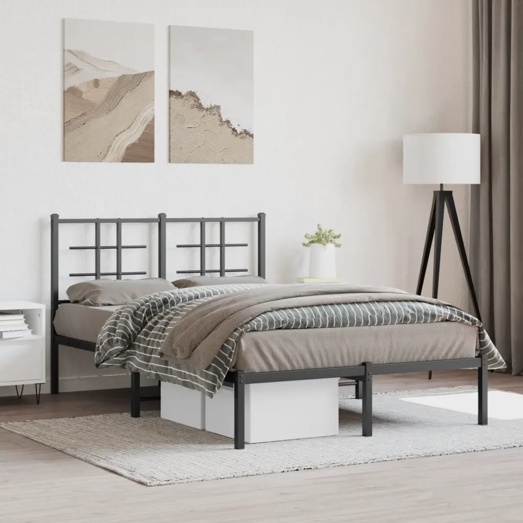 Letto matrimoniale | Letto per adulti | Giroletto con Testiera in Metallo Nero 120x200 cm - Image 2