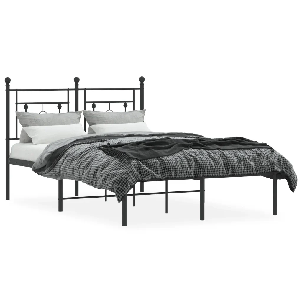 Letto matrimoniale | Letto per adulti | Giroletto con Testiera in Metallo Nero 120x200 cm - Image 3