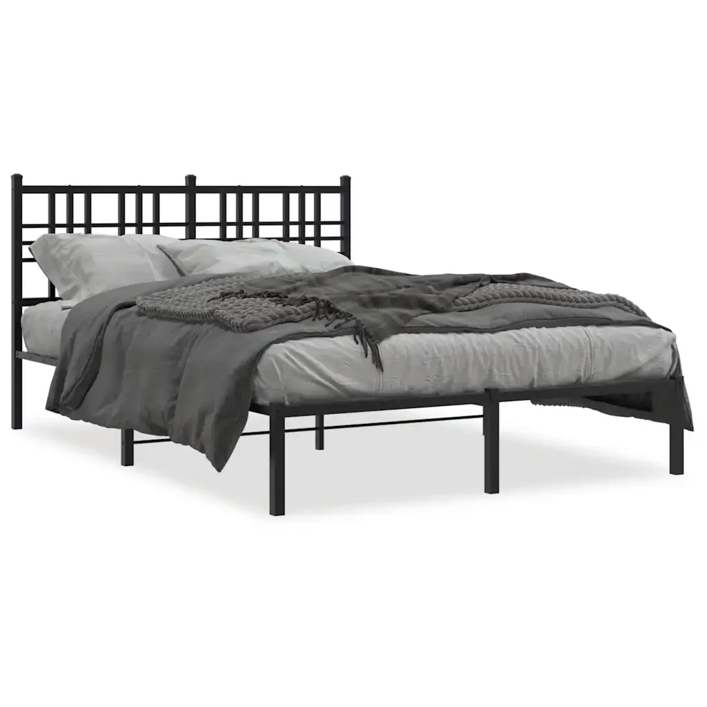 Letto matrimoniale | Letto per adulti | Giroletto con Testiera in Metallo Nero 120x200 cm