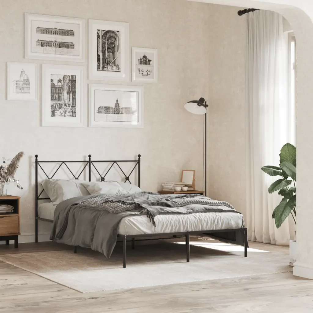 Letto matrimoniale | Letto per adulti | Giroletto con Testiera in Metallo Nero 120x200 cm - Image 2