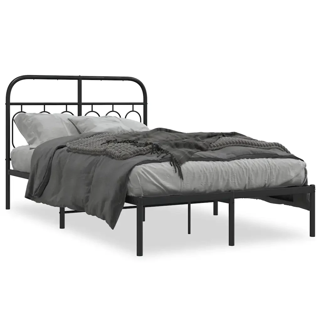 Letto matrimoniale | Letto per adulti | Giroletto con Testiera in Metallo Nero 120x200 cm
