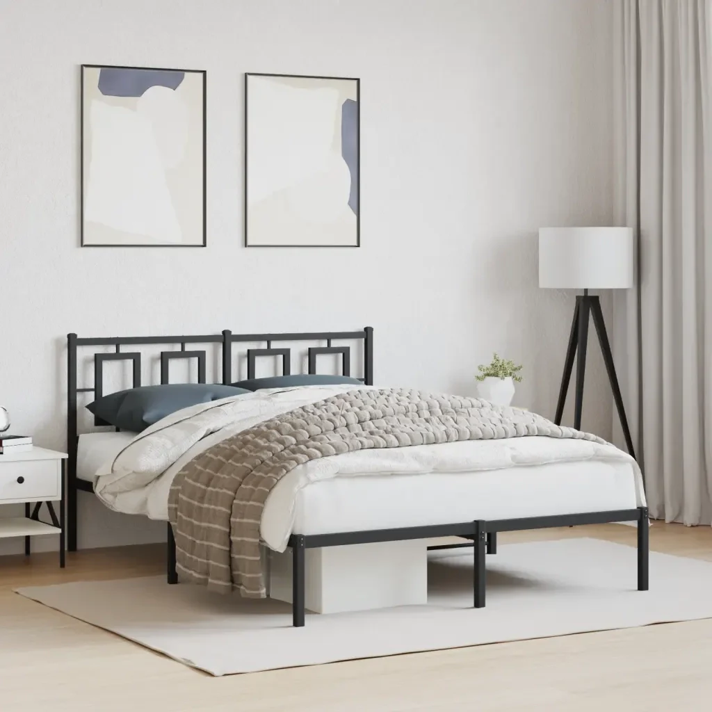 Letto matrimoniale | Letto per adulti | Giroletto con Testiera in Metallo Nero 135x190 cm - Image 2