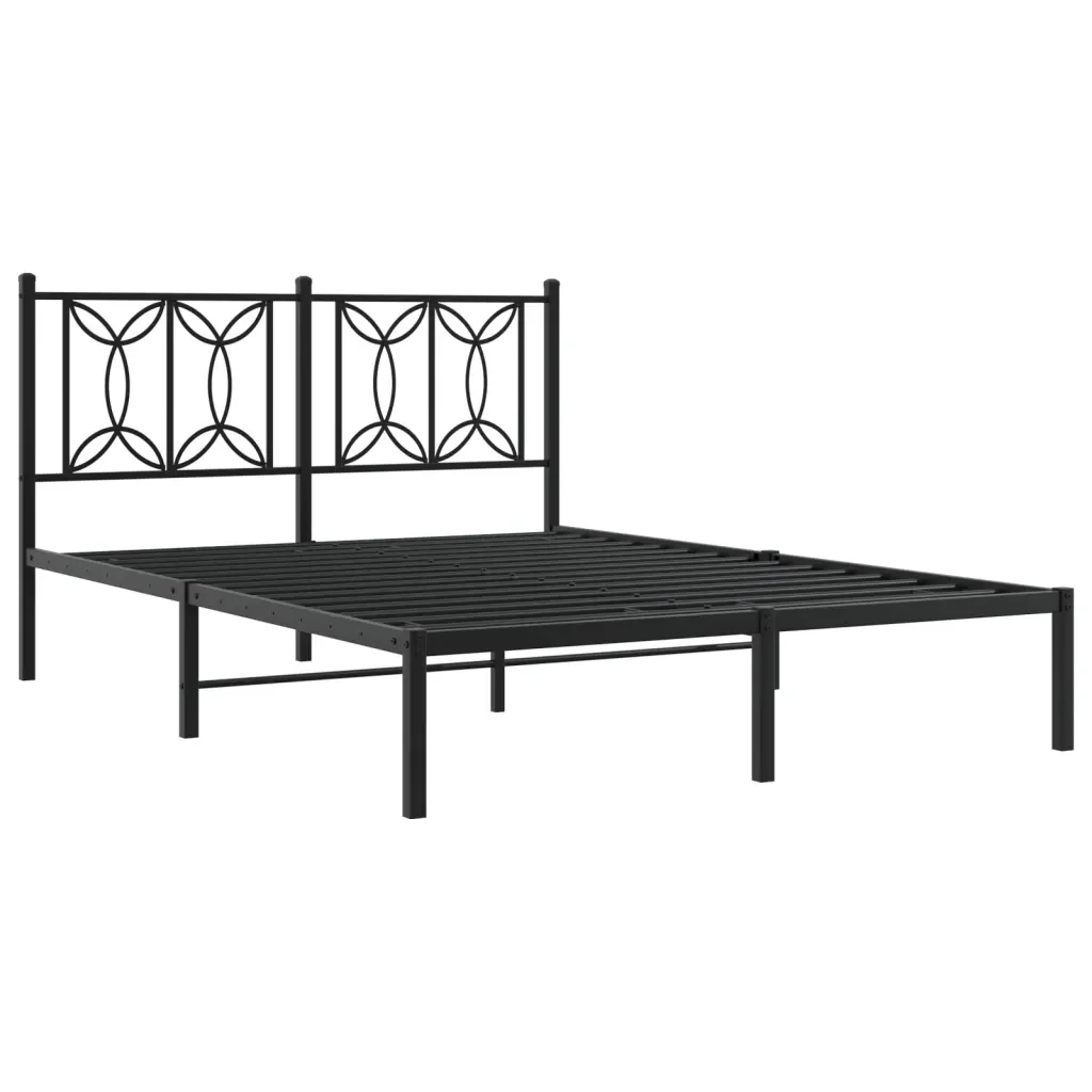 Letto matrimoniale | Letto per adulti | Giroletto con Testiera in Metallo Nero 135x190 cm - Image 4