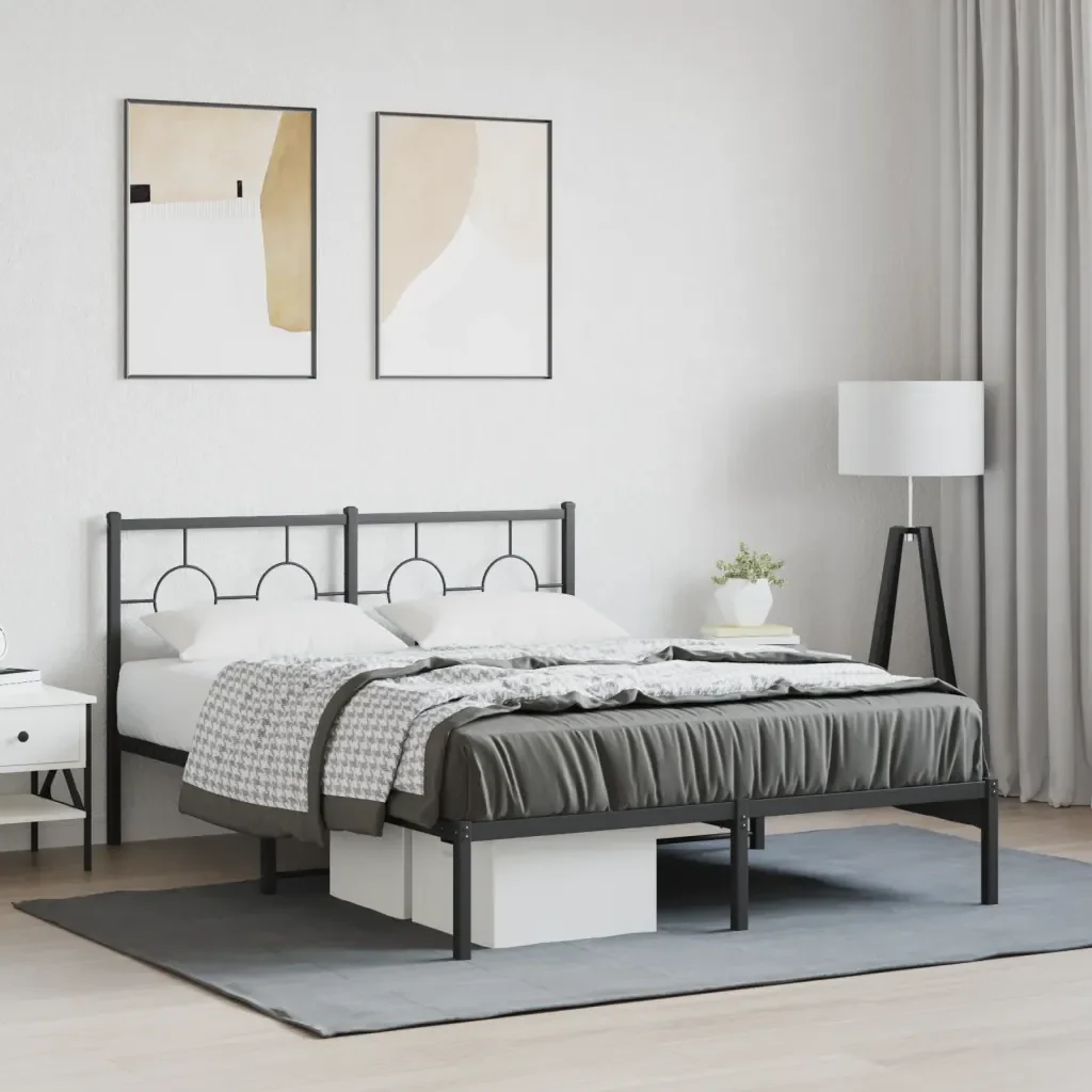 Letto matrimoniale | Letto per adulti | Giroletto con Testiera in Metallo Nero 135x190 cm - Image 2
