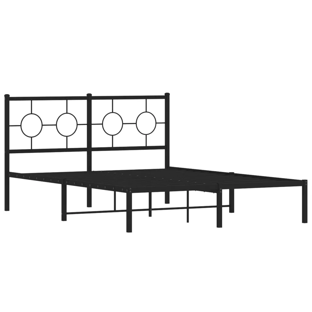 Letto matrimoniale | Letto per adulti | Giroletto con Testiera in Metallo Nero 135x190 cm - Image 4