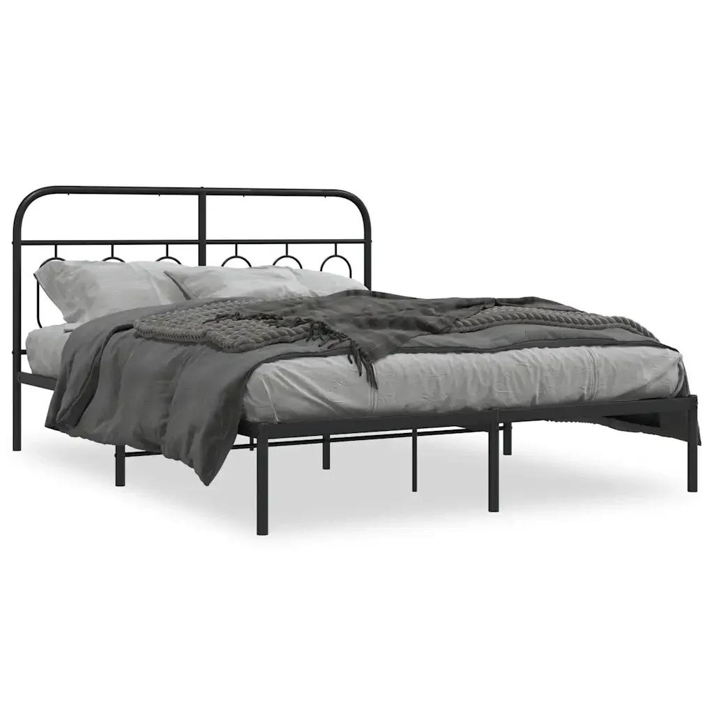Letto matrimoniale | Letto per adulti | Giroletto con Testiera in Metallo Nero 135x190 cm