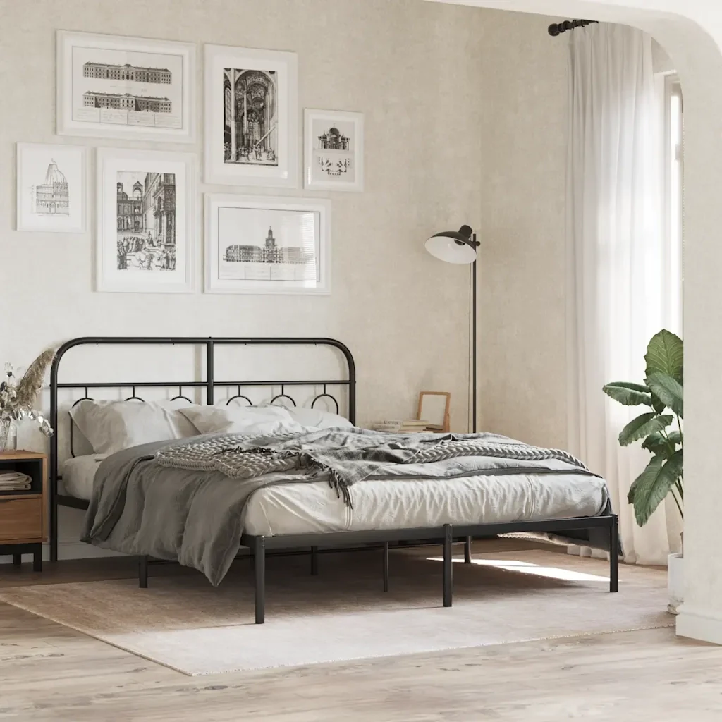 Letto matrimoniale | Letto per adulti | Giroletto con Testiera in Metallo Nero 135x190 cm - Image 2