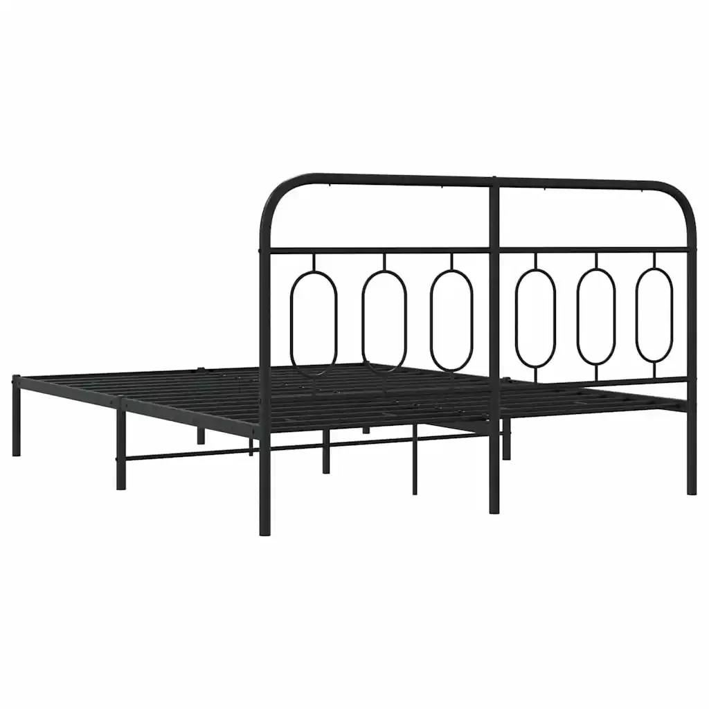 Letto matrimoniale | Letto per adulti | Giroletto con Testiera in Metallo Nero 135x190 cm - Image 6