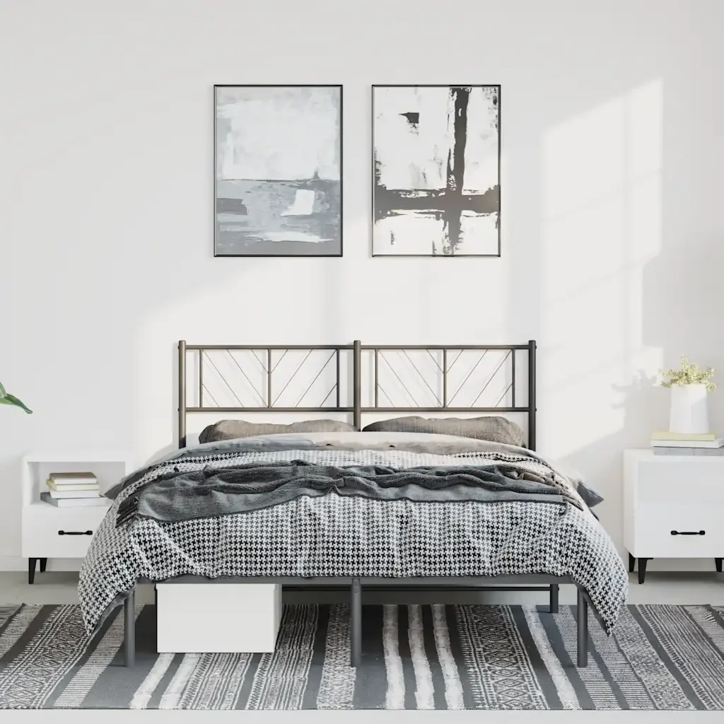 Letto matrimoniale | Letto per adulti | Giroletto con Testiera in Metallo Nero 135x190 cm - Image 2