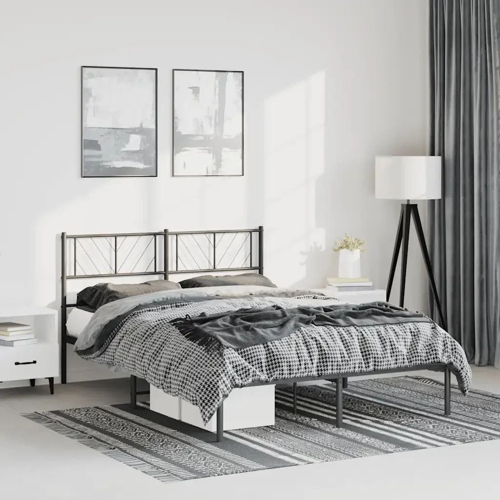 Letto matrimoniale | Letto per adulti | Giroletto con Testiera in Metallo Nero 135x190 cm - Image 4