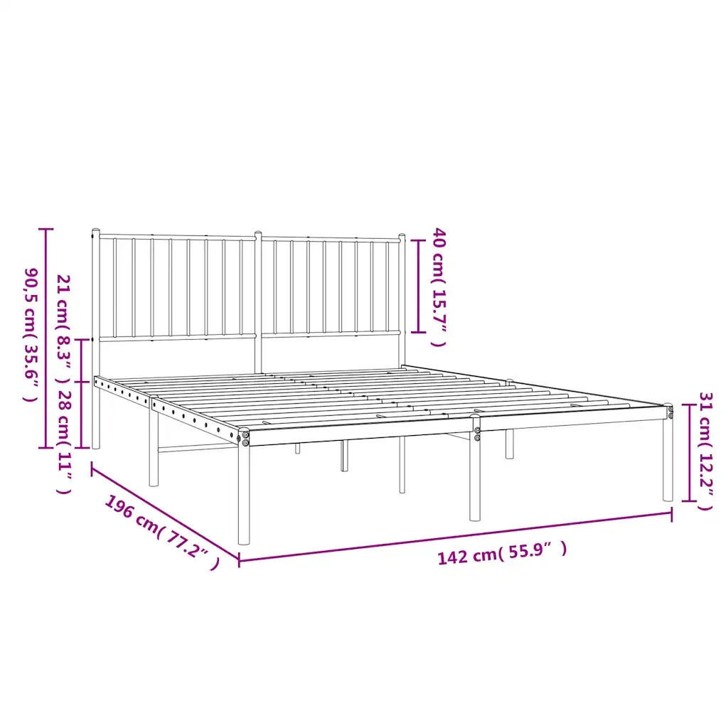 Letto matrimoniale | Letto per adulti | Giroletto con Testiera in Metallo Nero 135x190 cm - Image 10
