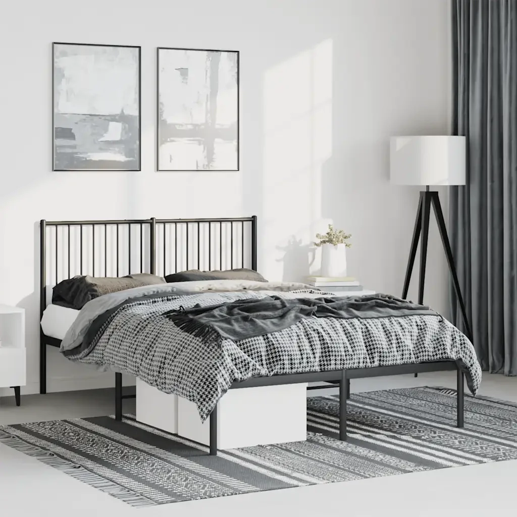 Letto matrimoniale | Letto per adulti | Giroletto con Testiera in Metallo Nero 135x190 cm - Image 2