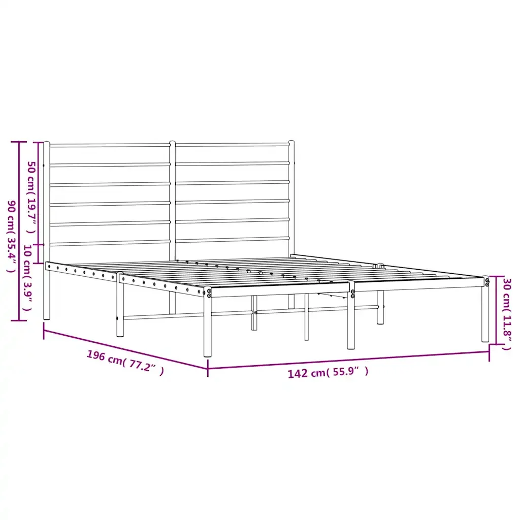 Letto matrimoniale | Letto per adulti | Giroletto con Testiera in Metallo Nero 135x190 cm - Image 10