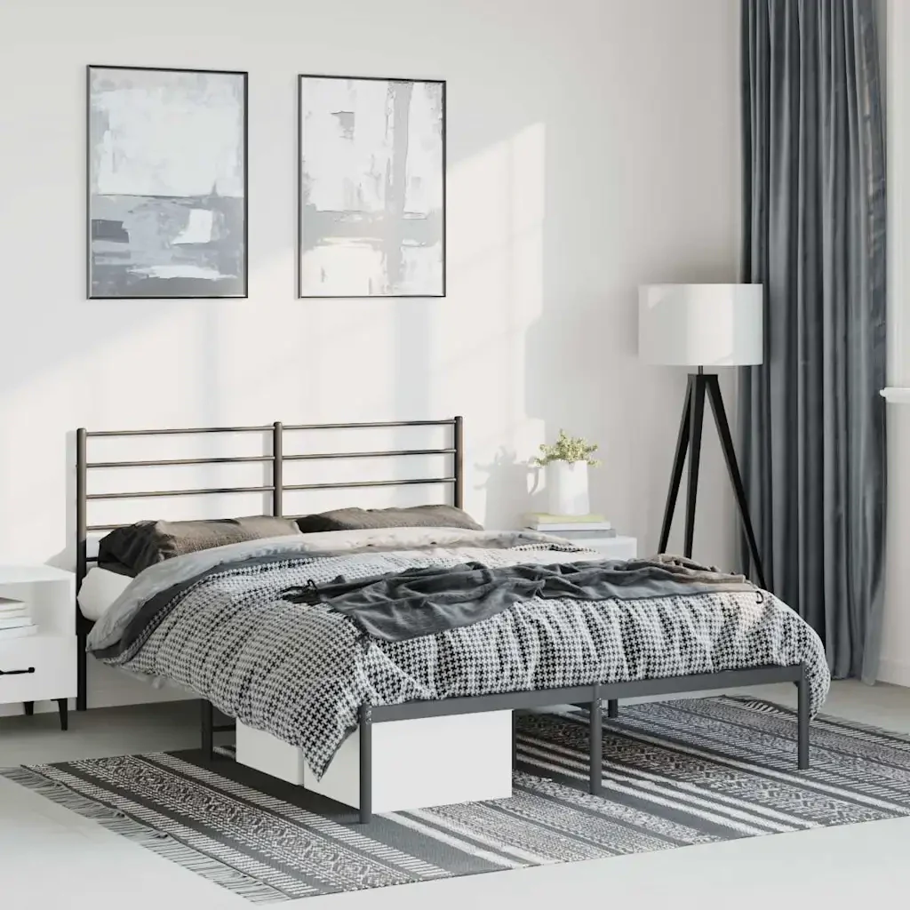 Letto matrimoniale | Letto per adulti | Giroletto con Testiera in Metallo Nero 135x190 cm - Image 2