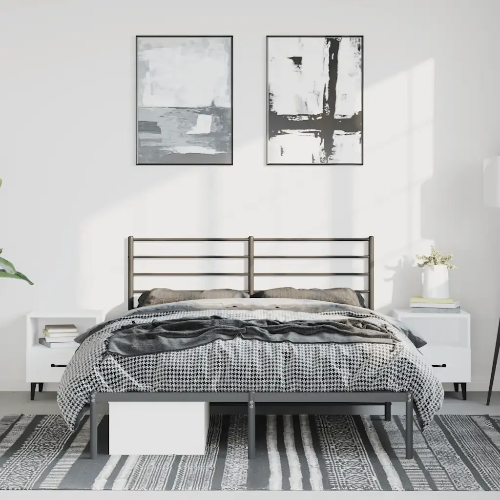 Letto matrimoniale | Letto per adulti | Giroletto con Testiera in Metallo Nero 135x190 cm - Image 4
