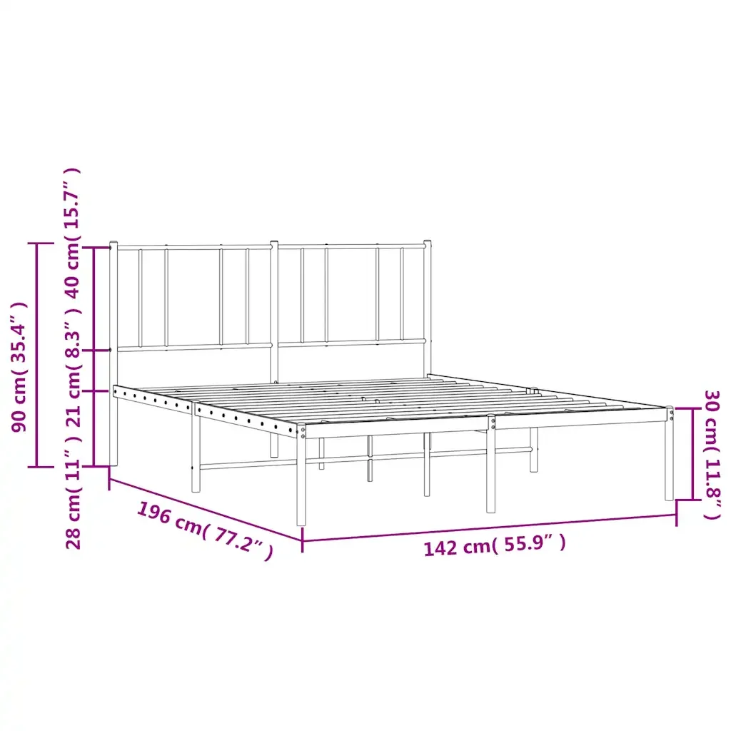 Letto matrimoniale | Letto per adulti | Giroletto con Testiera in Metallo Nero 135x190 cm - Image 10