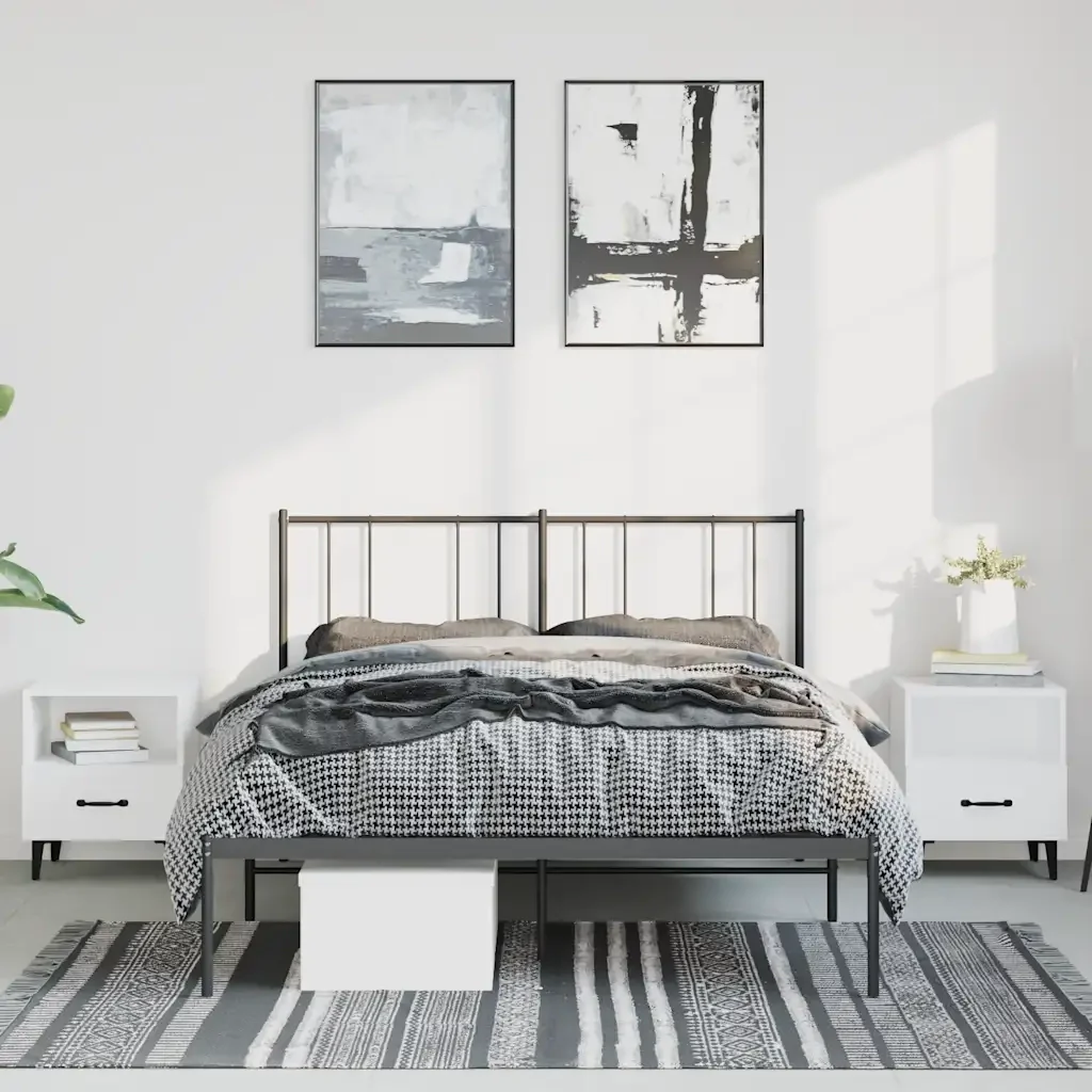 Letto matrimoniale | Letto per adulti | Giroletto con Testiera in Metallo Nero 135x190 cm - Image 4