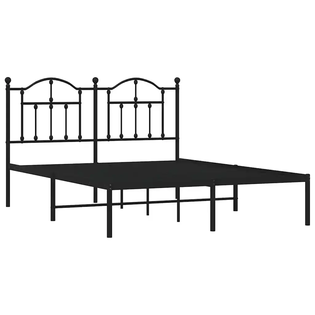 Letto matrimoniale | Letto per adulti | Giroletto con Testiera in Metallo Nero 135x190 cm - Image 3