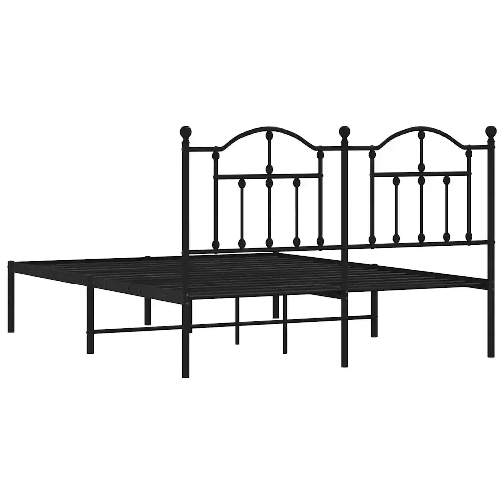 Letto matrimoniale | Letto per adulti | Giroletto con Testiera in Metallo Nero 135x190 cm - Image 8