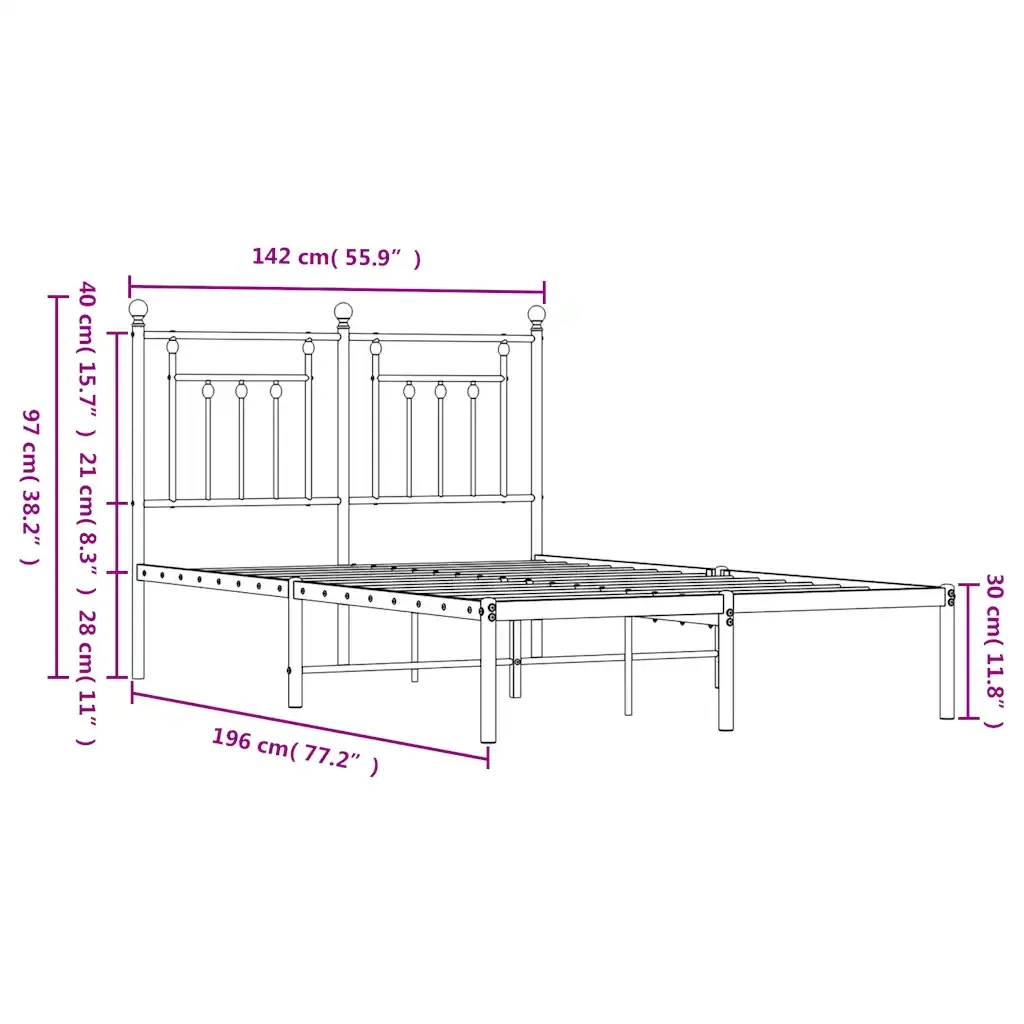 Letto matrimoniale | Letto per adulti | Giroletto con Testiera in Metallo Nero 135x190 cm - Image 10