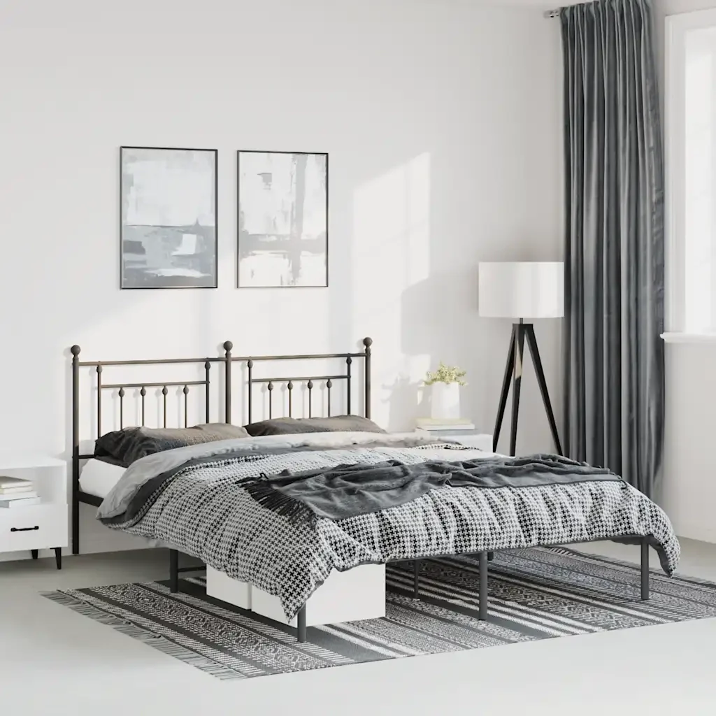 Letto matrimoniale | Letto per adulti | Giroletto con Testiera in Metallo Nero 135x190 cm - Image 2