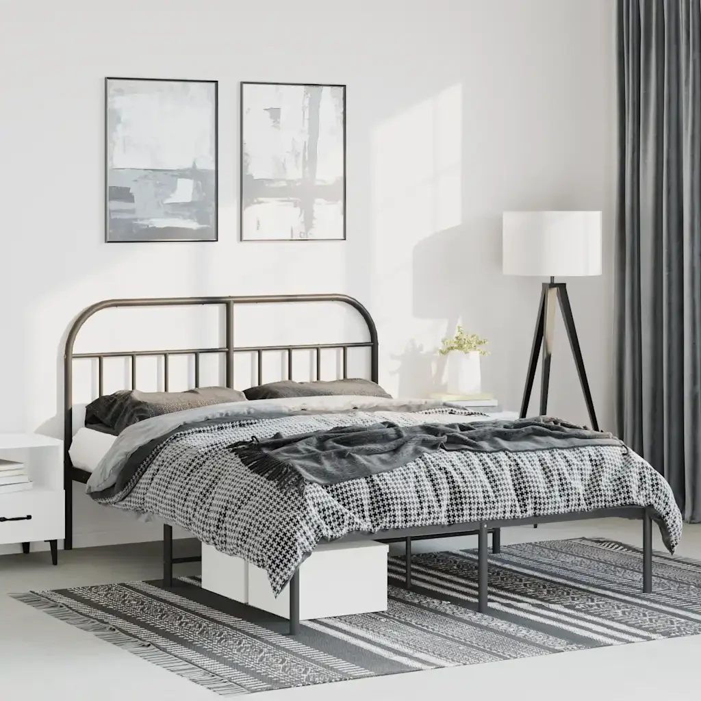 Letto matrimoniale | Letto per adulti | Giroletto con Testiera in Metallo Nero 135x190 cm - Image 2