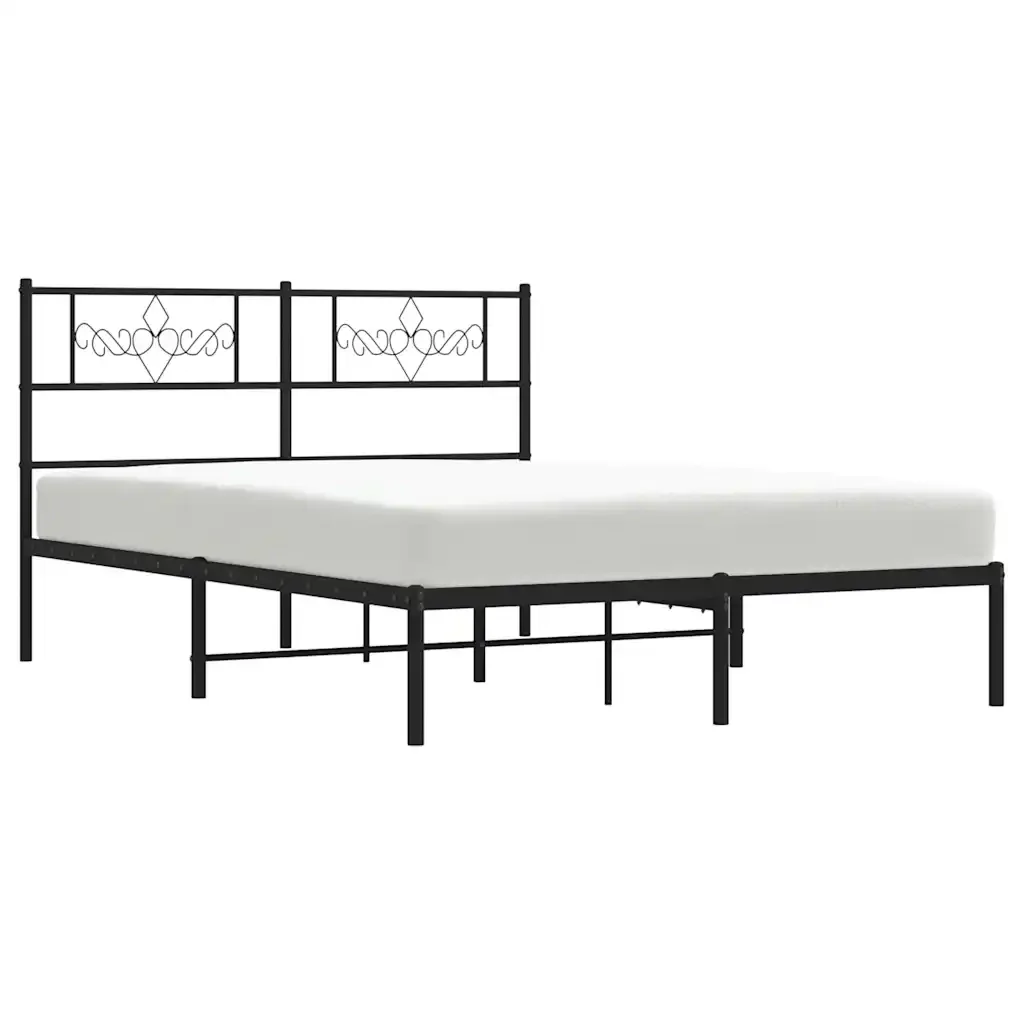 Letto matrimoniale | Letto per adulti | Giroletto con Testiera in Metallo Nero 135x190 cm - Image 5