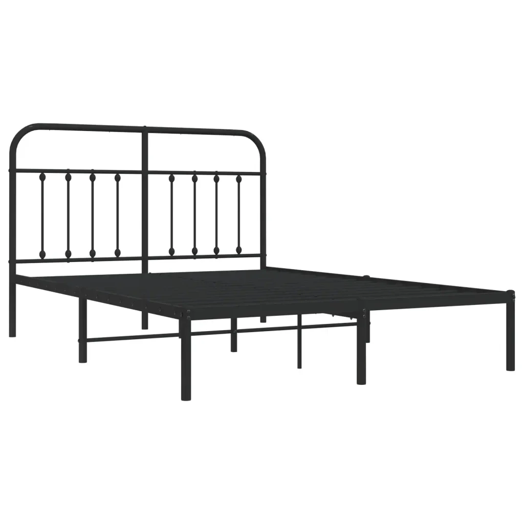 Letto matrimoniale | Letto per adulti | Giroletto con Testiera in Metallo Nero 140x190 cm - Image 3