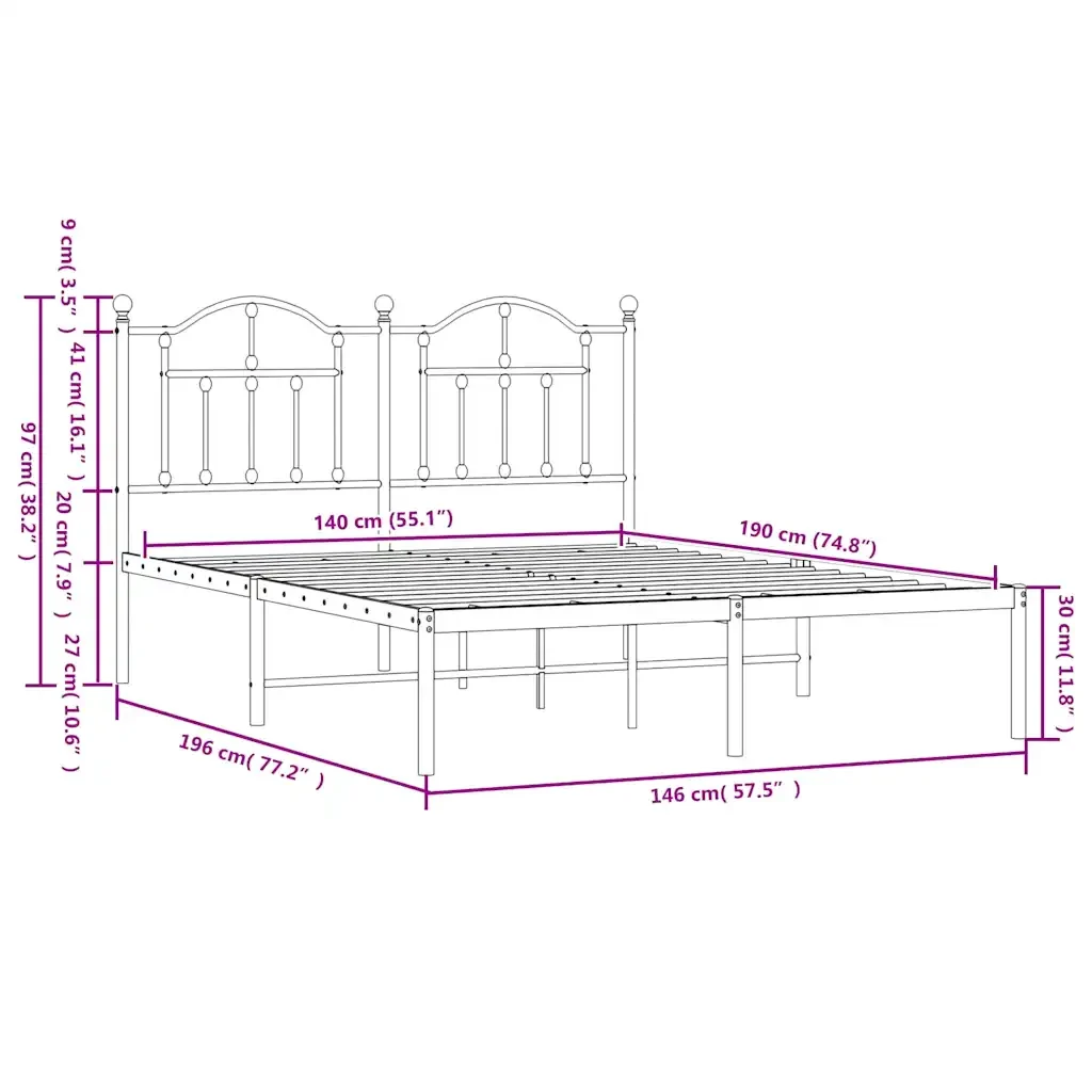Letto matrimoniale | Letto per adulti | Giroletto con Testiera in Metallo Nero 140x190 cm - Image 9